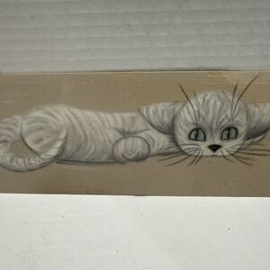 Vintage Original Sketch Of A Gray &‎ White Cat-By M. McCarthy-3 3/8"x8 5/8"